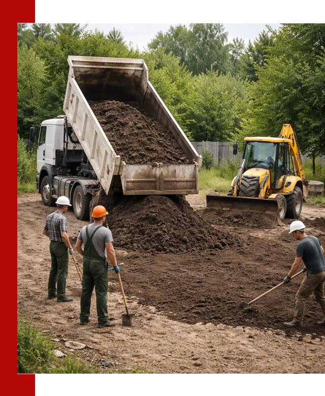 Доставка и укладка грунта для выравнивания участка в Малоярославце