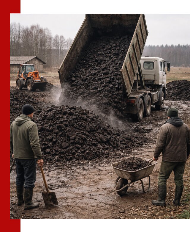 Доставка низинного торфа с разгрузкой и доставкой в Малоярославце