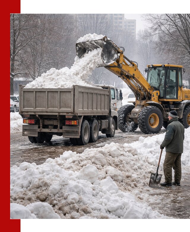 Вывоз снега грузовой техникой в Малоярославце оперативно и чисто